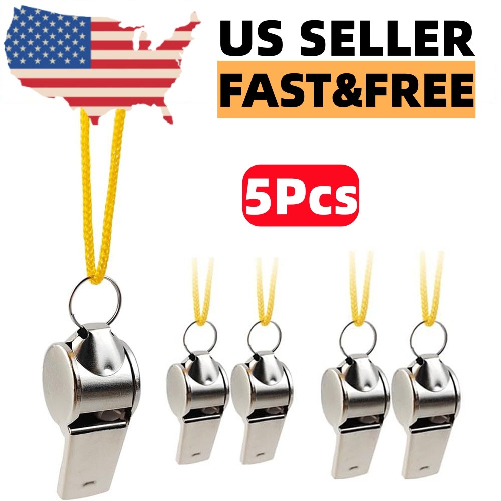 5Pack Metal Referee Coach Sports Safety Whistle Loud Whistle with Lanyard