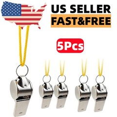 5Pack Metal Referee Coach Sports Safety Whistle Loud Whistle with Lanyard