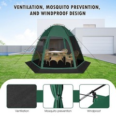 Screen Tent with Removable Floor, 10’x10′ Six-Sided Gazebos with Mosquito Net…