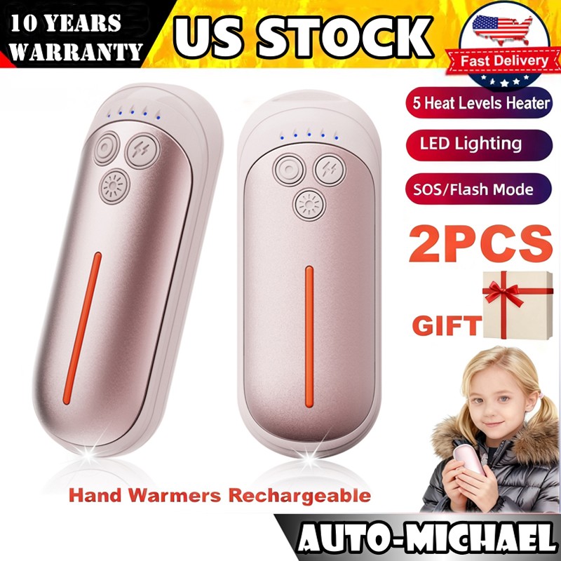 Gift Pocket Rechargeable Hand Warmers Pink 5 Heating LED/SOS/Strobe In/Outdoor-2