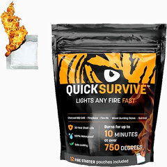 QuickSurvive Fire Starter Pouches 12 Pack Waterproof 10min/750deg Camping