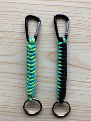 Set of 2, Survival Paracord Lanyard Keychains w/Carabiner – Green/Blue/Black
