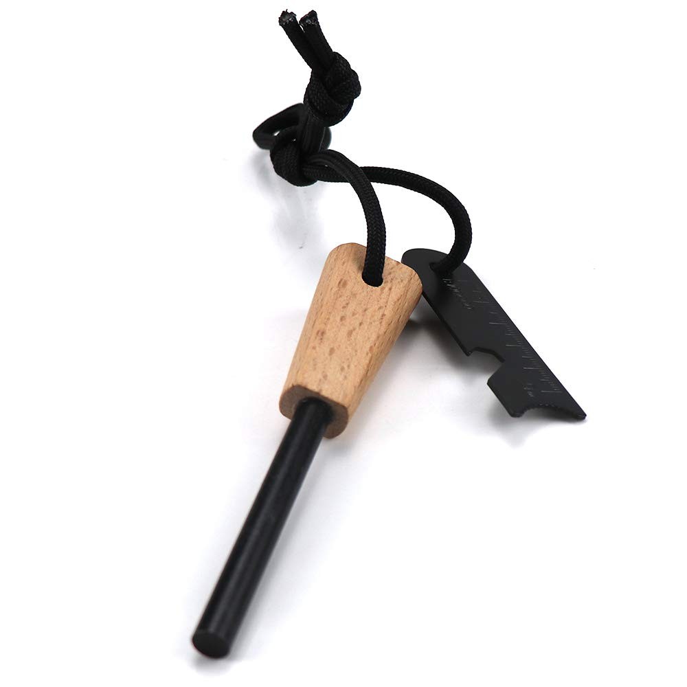 Survival Emergency Fire Starter – Wood Handle Ferro Rod with Paracord Lanyard…