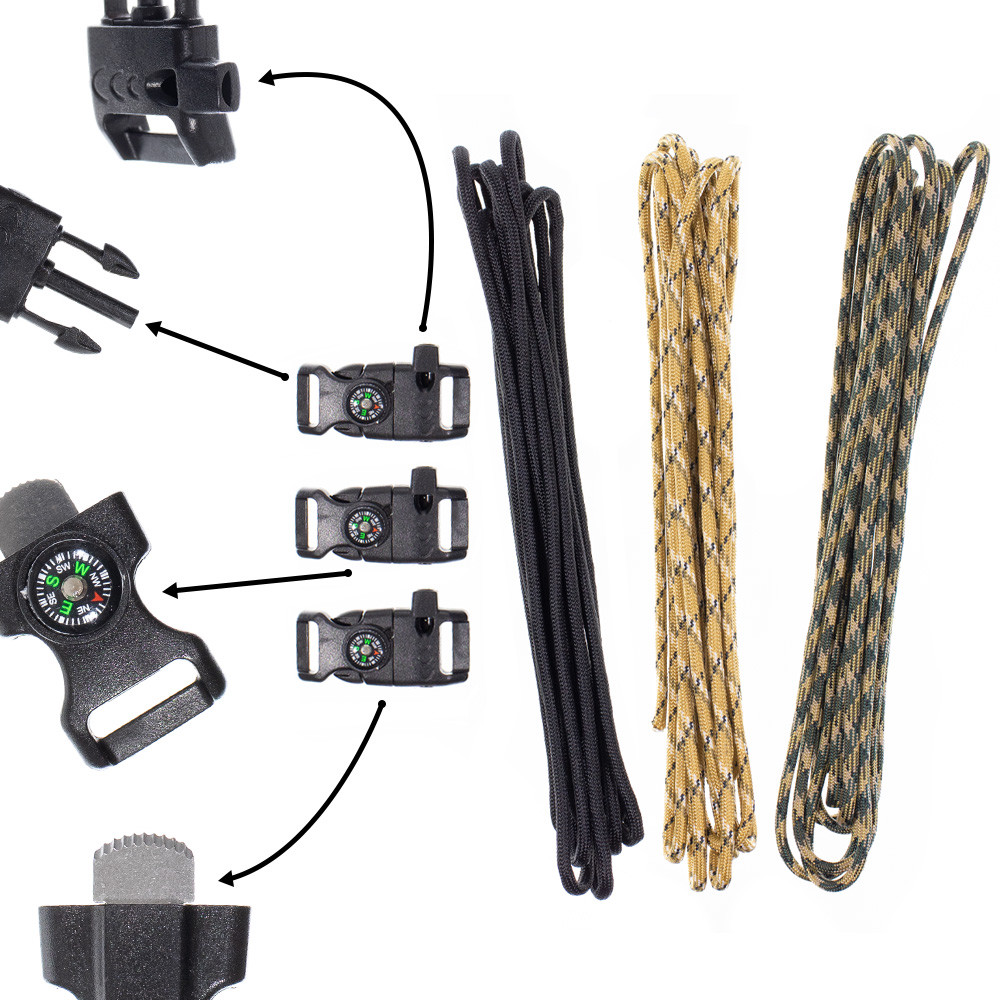 PARACORD PLANET Paracord Bracelet Kit – Fire Starter, Compass, Whistle Buckle