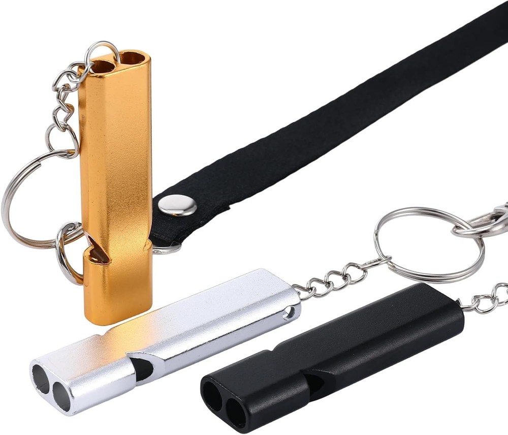3 Pack Coach Whistle with Lanyard, Loud Double Tube Emergency Whistle Metal