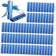 100 Pcs Emergency Whistles Bulk, Aluminum Safety Survival Whistle Blue