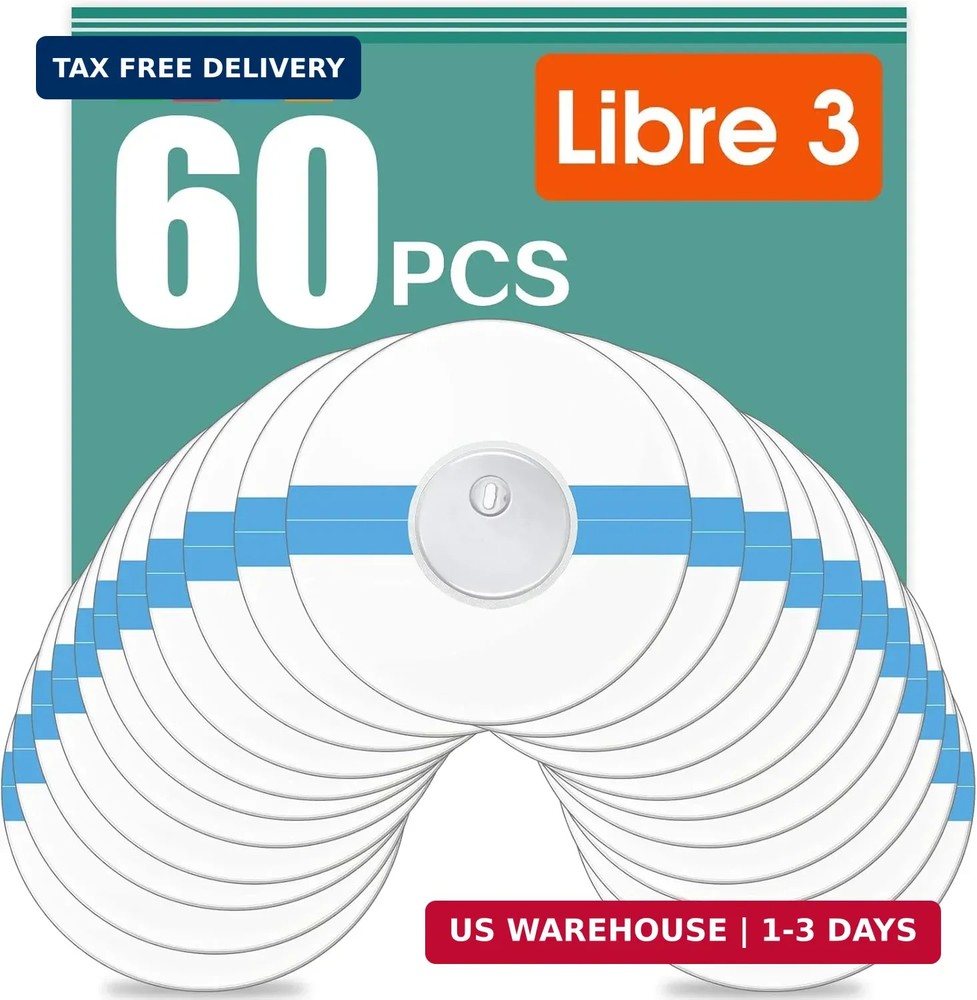 60 Pack Freestyle Sensor Covers for Libre 3, Waterproof Adhesive Patches, Wat…