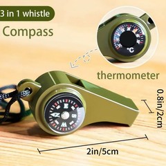 3-In-1 Hiking Essential Whistle 2 Pack Compass Thermometer Outdoor with Lanyard