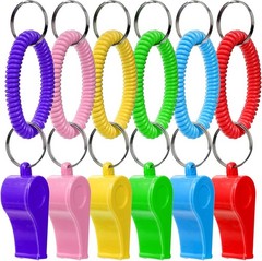 Hedume 30 Pcs Sport Whistle with Bracelet, 6 Colors Loud Plastic Whistles with S