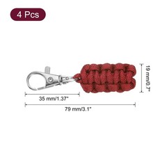 4pcs Paracord Zipper Pulls, Paracord Lanyard Keychain, Wine Red