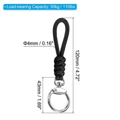 2pcs 5″ Paracord Lanyard with Clasp Wrist Cord Badge Holder Strap, Black