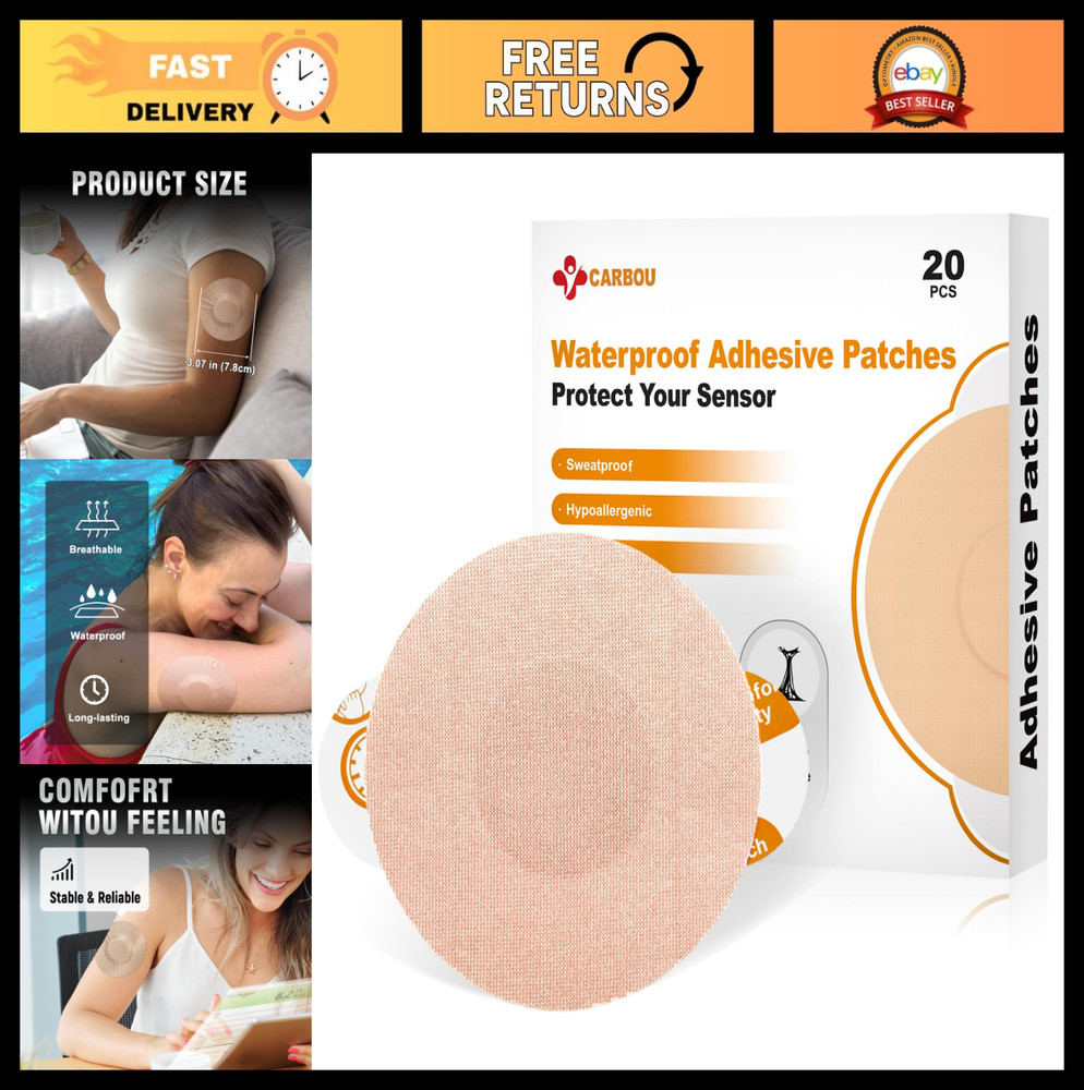 20PCS Waterproof Sensor Covers for Freestyle Libre 2/3, Adhesive Patches, No Glu