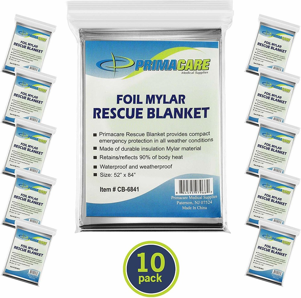 Emergency Foil Mylar Thermal Blanket Pack Of 10 Silver Waterproof Weatherproof