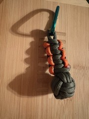 Green/Orange Paracord Knot Keychain 3.5 in w/ Carabiner for Camping/Hiking