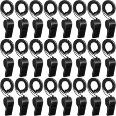 Black Emergency Whistles with Lanyard, Loud Crisp Sound Plastic Whistles Bulk