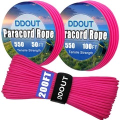 Paracord Nylon Rope Pink 200ft with 7-Strand Core, 10 Colors and 50/100/200 f…