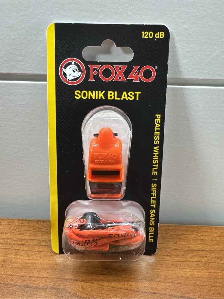 Fox 40 Sonik Blast CMG Whistle Orange Cushioned Mouth Self-Clears Chamber Water
