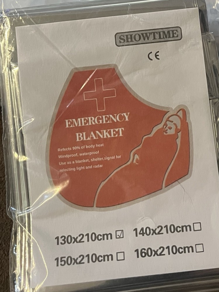 Emergency Mylar Thermal Blanket-sHowTime- 130x210cm 12pack