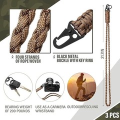 3 Pieces Heavy Duty Paracord Lanyard Keychains Braided 550 Lanyard Keycha