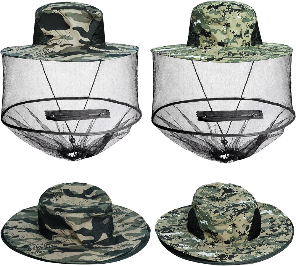 2 Pack Mosquito Head Net Hat Sun Hat Garden Bug Hat with Hidden Net Mesh for Out