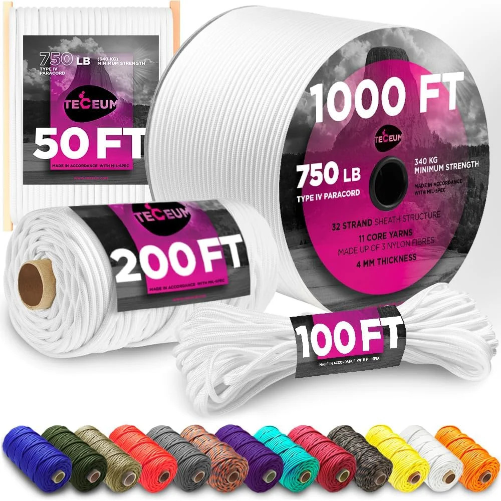 Reflective Paracord Rope 550lb 4mm – Glow para Cord – Camping Utility Rope | 550
