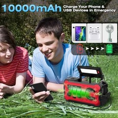 Weather Radio Large Battery Emergency Radio, Survival Gear 10000mAh Red-Black
