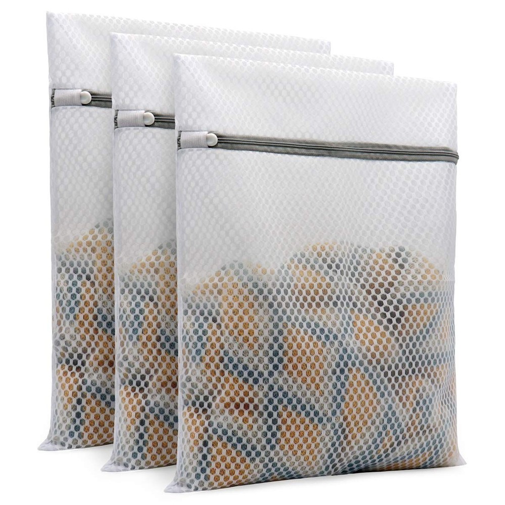 Muchfun 3Pcs Durable Honeycomb Mesh Laundry Bags for Delicates Medium, White