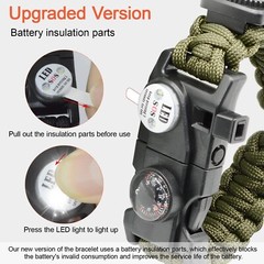 Durable Paracord Survival Bracelet with Whistle, Compass & LED Light – Green