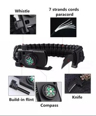 Paracord Survival Hiking Bracelet Fire Starter Compass Whistle, Cut (2pack)