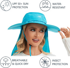 Boonie Sun Hat with Concealable Mesh Net and Neck Flap, Water Resistant Light Sk