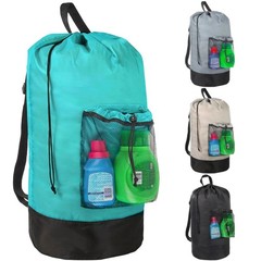 Turquoise Laundry Backpack with Mesh Pocket, Adjustable Large,