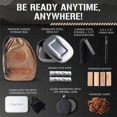 Tacamo 15-Piece Emergency Fire Making Kit W/Premium Waxed Canvas Storage Bag.