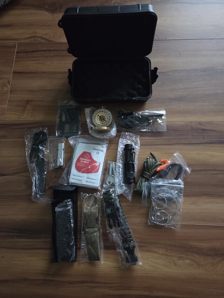 New 14 piece survival kit in hard black case