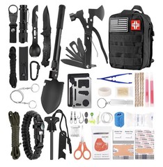 Black Survival Kit with Multi-Tool, First Aid Supplies & Fire Starter