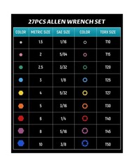 Lichamp 27-Piece Rainbow Allen Key Set, Torx SAE Metric Allen Wrenc… Fast Ship