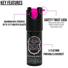 10 Police Magnum pepper spray .50oz hot pink safety actuator defense security