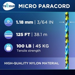 TECEUM Micro Paracord Rope – Thin Braided Cord for Crafting, DIY, Camping