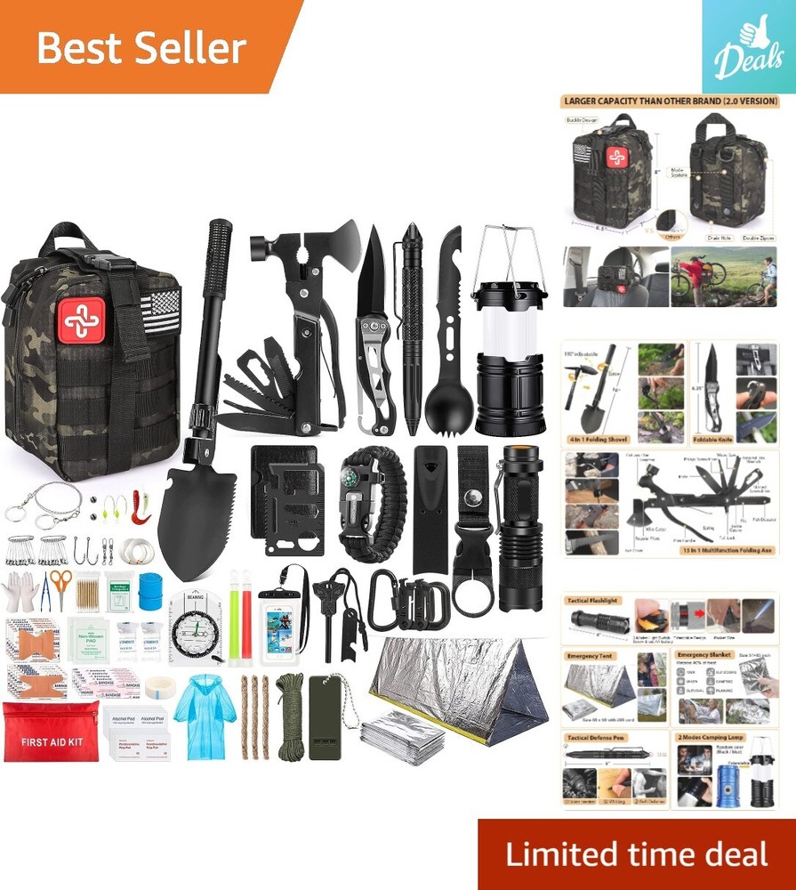 Emergency Survival Kit Bag 250 pcs And First Aid Bug out Military Prepper New