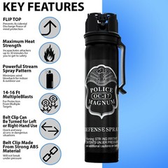 2 POLICE MAGNUM Pepper Spray Defense 5oz Flip Top Belt Clip Stream Protection