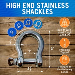 Premium Stainless Steel D-Ring Shackles, Marine Grade, 4-Pack, 1/2″ Mini Bow …