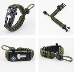 Survival Paracord Bracelet 2 Pack Flint Fire Starter Compass Whistle Black Green