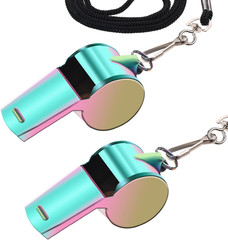 2Pack Coach Whistle with Lanyard Stainless Steel Metal Whistle Colorful Coach Wh