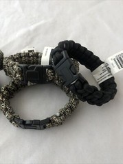 Lot of 6 Deluxe Survival Paracord Bracelets w/ Buckle – 4 Camo & 2 Black – 9″