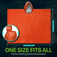 2Pcs Emergency Hooded Poncho Insulated PE Rain Coat Windproof Outdoor Hiking