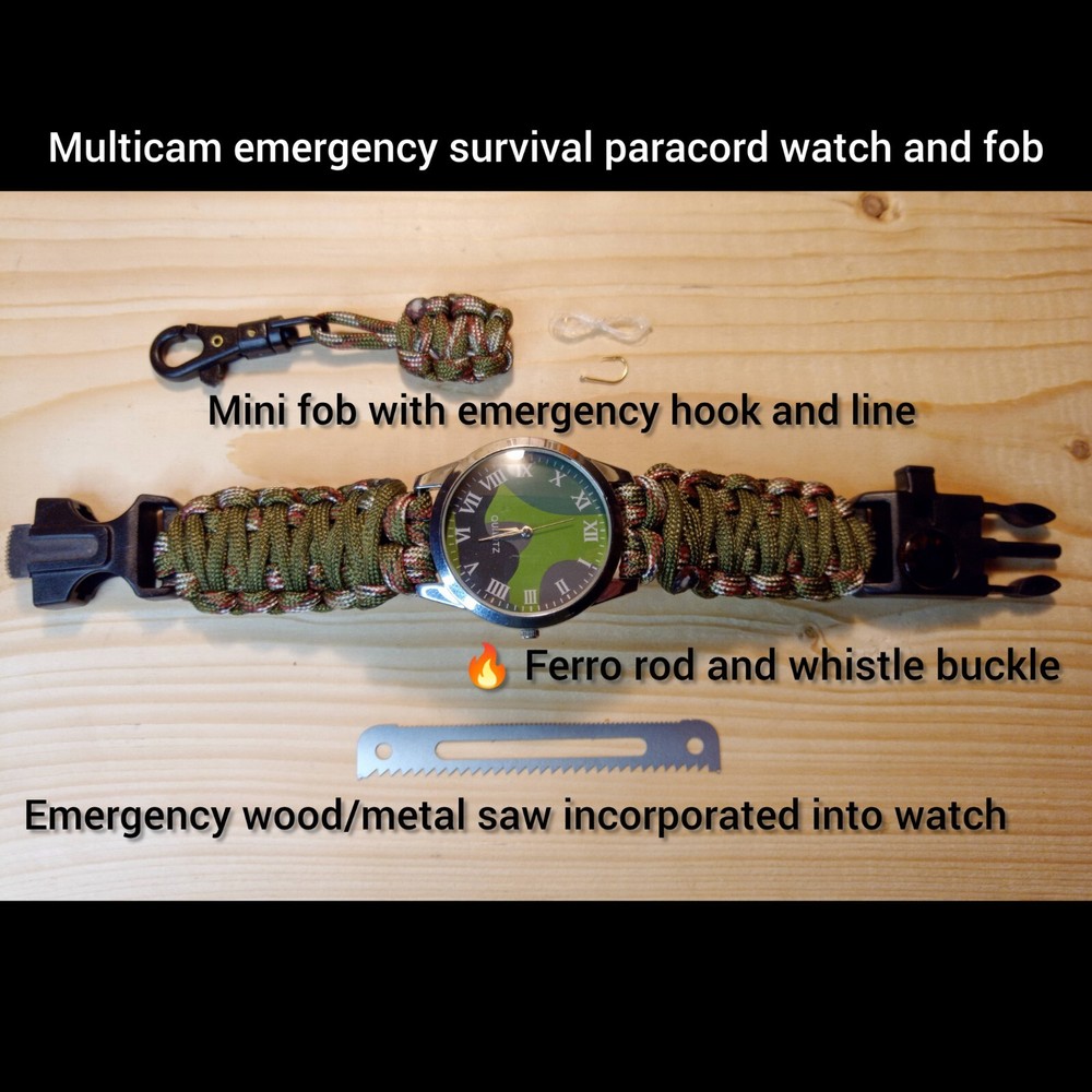 Multicam Emergency Paracord Bands With Tactical Buckle Watch Fishing Keychain