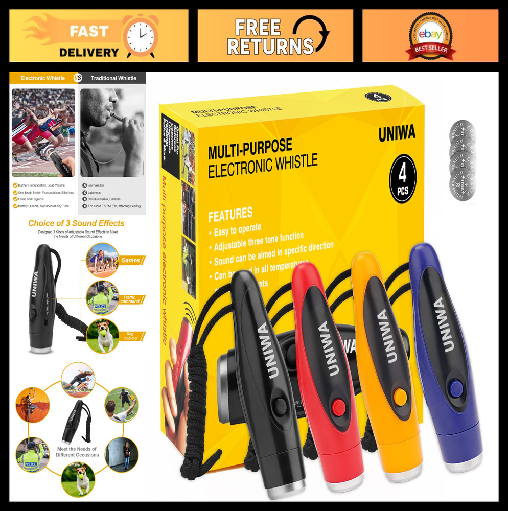 Electronic Whistle 4 Pack – Handheld Sport Whistles for Outdoor Activities