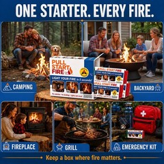 Pull Start Fire Starter, String, No Matches, Lights Wet 3 Count, White