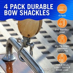 4-Pack 1/4″ Stainless Steel D-Ring Shackles Marine Grade for Boat Rigging