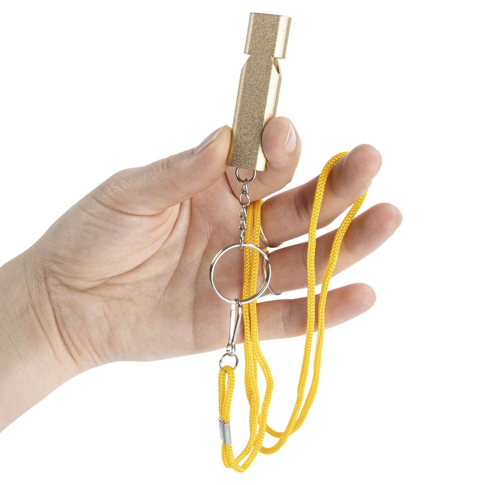 Two Hygienic Signal Whistles, Whistle in Silver and Gold with Keys…