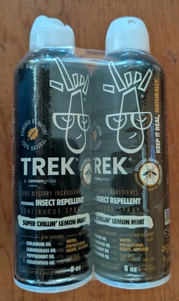 Lot Of 2 Trek Mosquito Repellent Lemongrass Farms Plant-based 100% All Natural